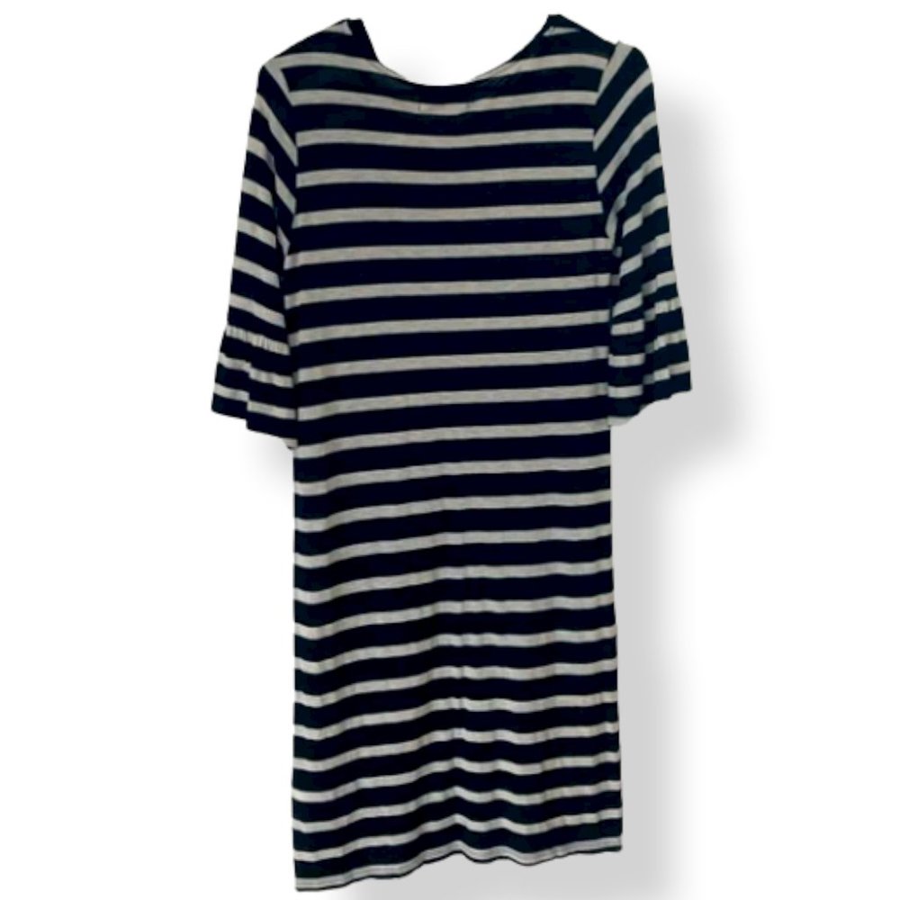 Graham & Spencer Midi Dress Womens XS Black White Stripped Ruffle Sleeve casual